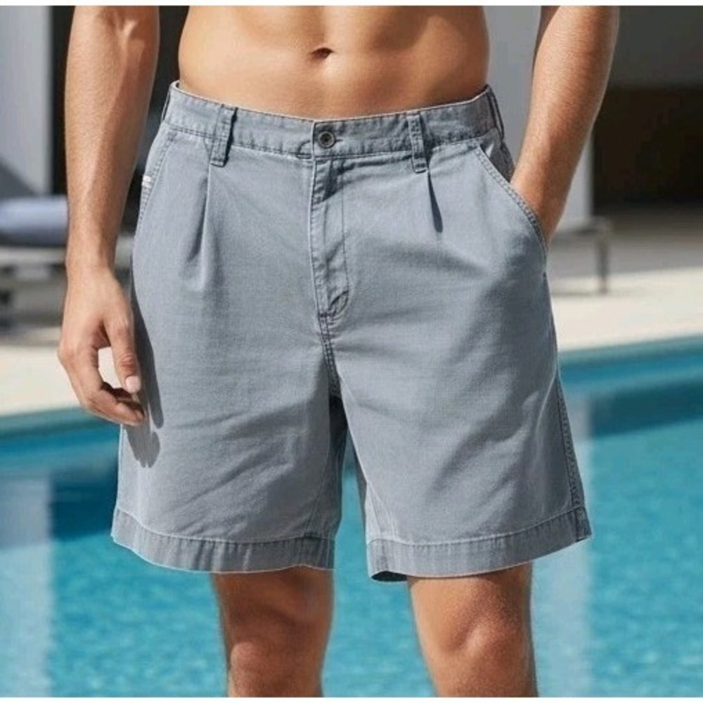 Vintage Big Dogs Men's Gray Cotton Pleated Shorts Size 38 Relaxed Fit